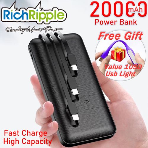 3-Cables Portable Power Bank 20000mAh Fast Charger