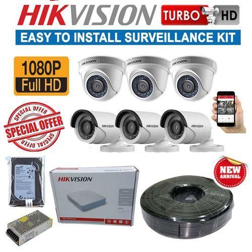 6 1080P Full HD 2MP CCTV Cameras Full Kit - (With 8 Ch-DVR+ Night Vision+ 100m Cable)