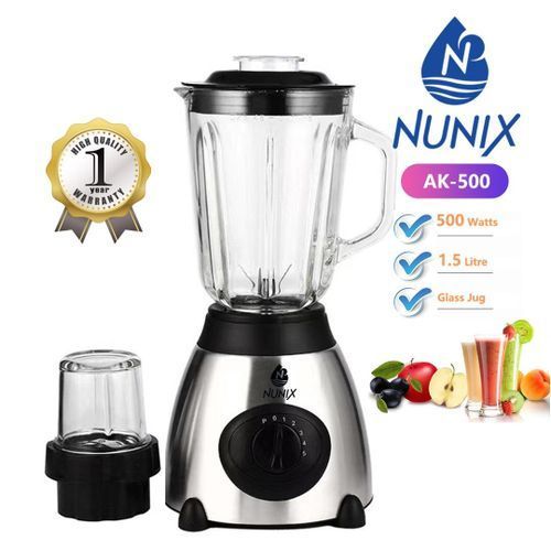 AK-500 Powerful 2 In 1 Blender With Glass Jar - 1.5L