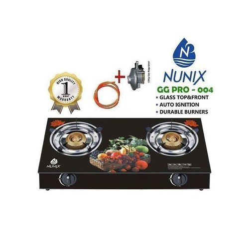 Glass Table Top Double Burner Gas Stove + Pipe & Regulator