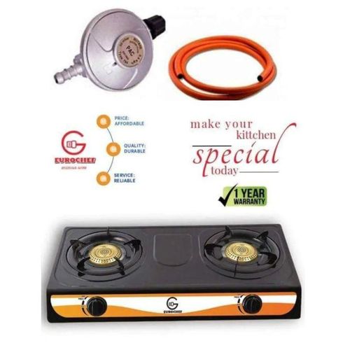 Table Top Stainless Steel 2 Burner Gas Cooker Plus 6kg Regulator And Pipe