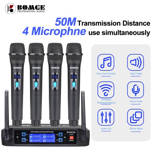 BOMGE 4-Channel Dynamic Wireless Microphone System