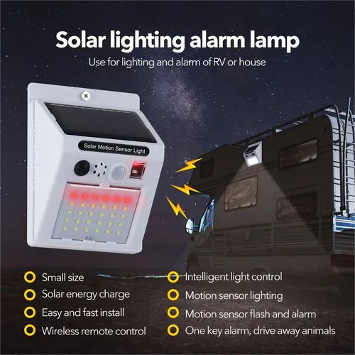 LED Solar Alarm, Remote Alarm Lights, Infrared Sensor -White