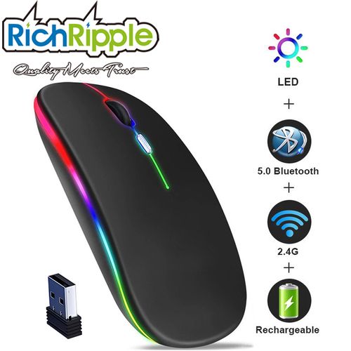 Rechargeable 2.4G Wireless Slient Mouse Bluetooth 5.0 USB LED Ultrathin Mouse